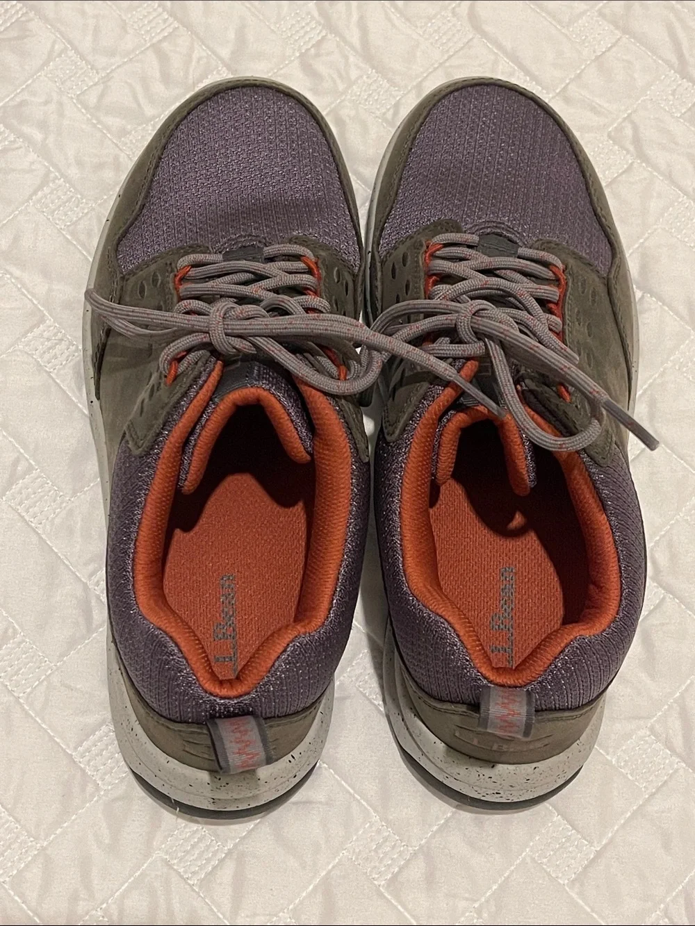 L.L. Bean Men's Athletic Sneakers in olive green and grayish purple